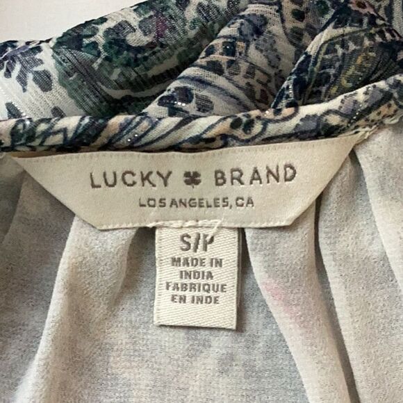 LUCKY BRAND NWT  EMILIA WOMENS TOP BLOUSE SMALL BLUE PAISLEY FLORAL PRINT - Picture 7 of 9